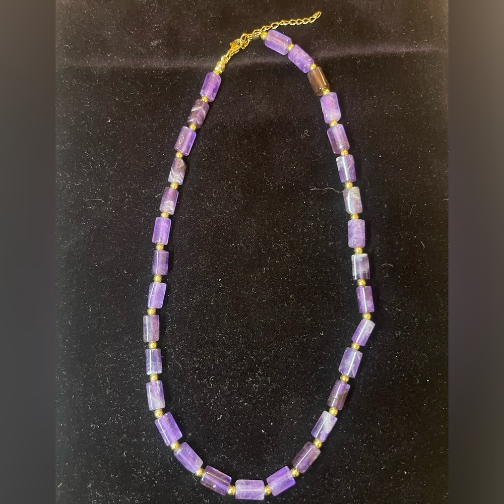 Amethyst gemstone necklace jewelry purple 17” + extension